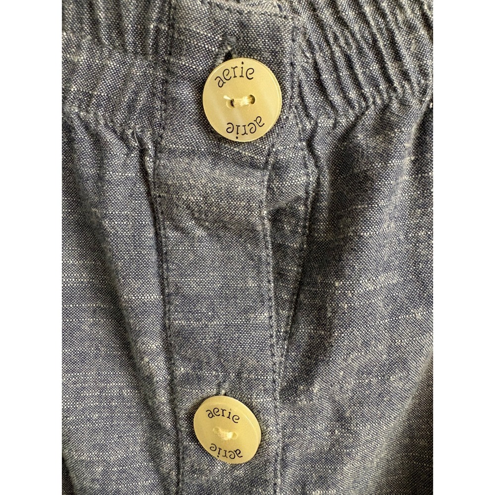 Aerie Blue Chambray Button Front Mini Dress Adjustable Straps Cottagecore Medium - Picture 3 of 10